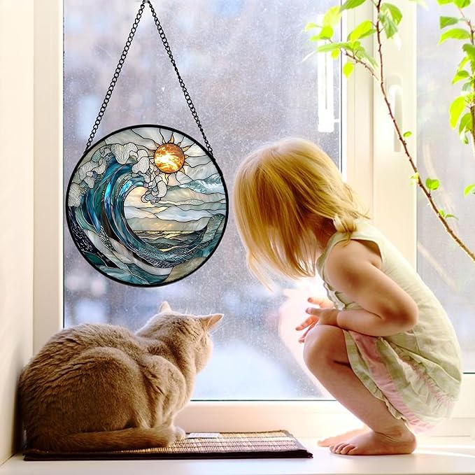 DASTOLL Stained Glass Window Hanging, and Mom 9.8 in - Image 2