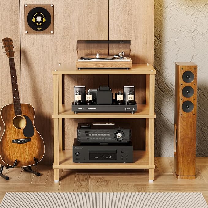 LELELINKY 3-Tier AV Media Player Stand Set of 2, Natural Stereo Cabinet - Image 8