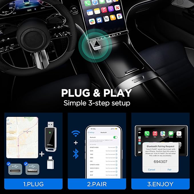 vnilrgle Wireless CarPlay Adapter 2024 Upgrade, Plug and Play, No Latency - Image 4