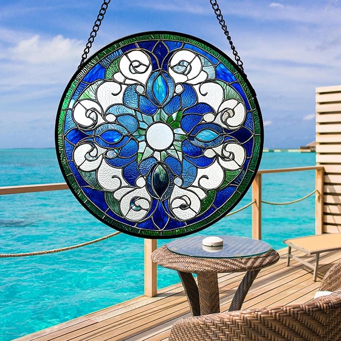 DASTOLL Stained Glass Window Hanging, Boho Style Sun Catchers Diamond Glass - Image 4