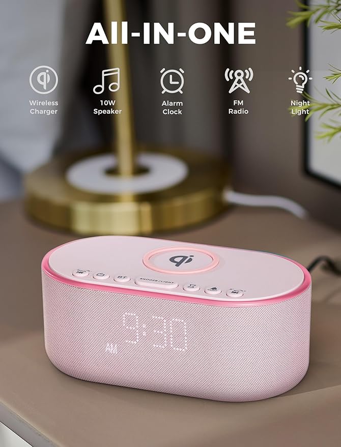 Odokee Wireless Charging Alarm Clock Radio: Qi Certified Fast Wireless Charger - Image 2