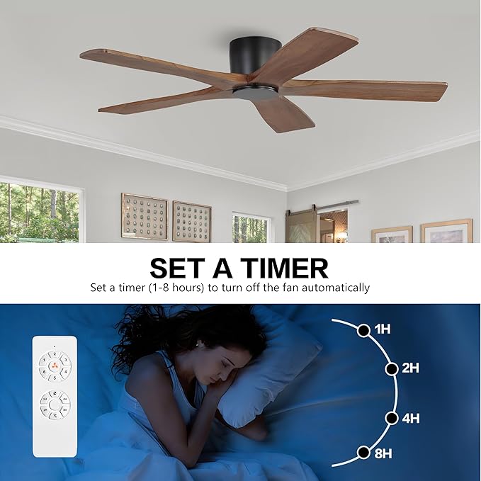 WINGBO 54" Flush Mount DC Ceiling Fans without Lights, 5 Carved Solid Wood - Image 8