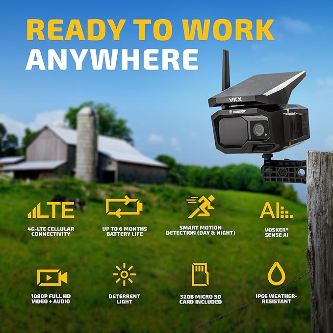 Vosker VKX Farmers Pack Solar 4G LTE Security Camera, Wireless Outdoor - Image 2