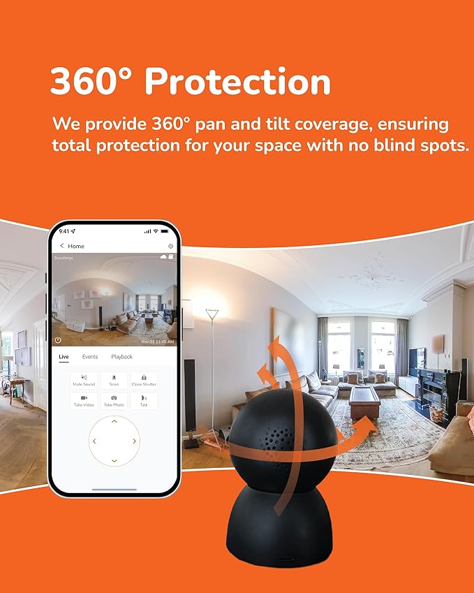 Sensforge 2.5K Black Indoor Pan-Tilt Dome Security Camera, AI Human & Pet - Image 4