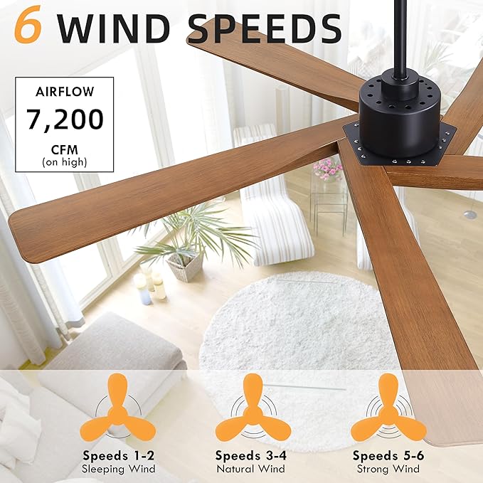 WINGBO 64" ABS DC Ceiling Fan No Light, 5 Blade ABS Plastic Ceiling Fan - Image 6