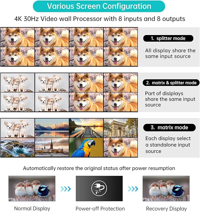 MT-VIKI 4K HDMI Matrix Switch 8X8 w/Web GUI & 3.5mm Stereo Audio Extraction - Image 2