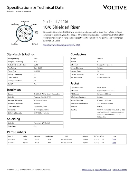 Voltive 18/6 Shielded Low Voltage Wire, Riser CL3R, 500ft - Image 6