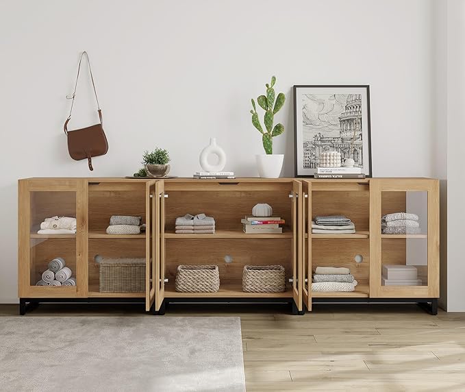 WAMPAT Modern TV Stand with Glass Doors - Image 4