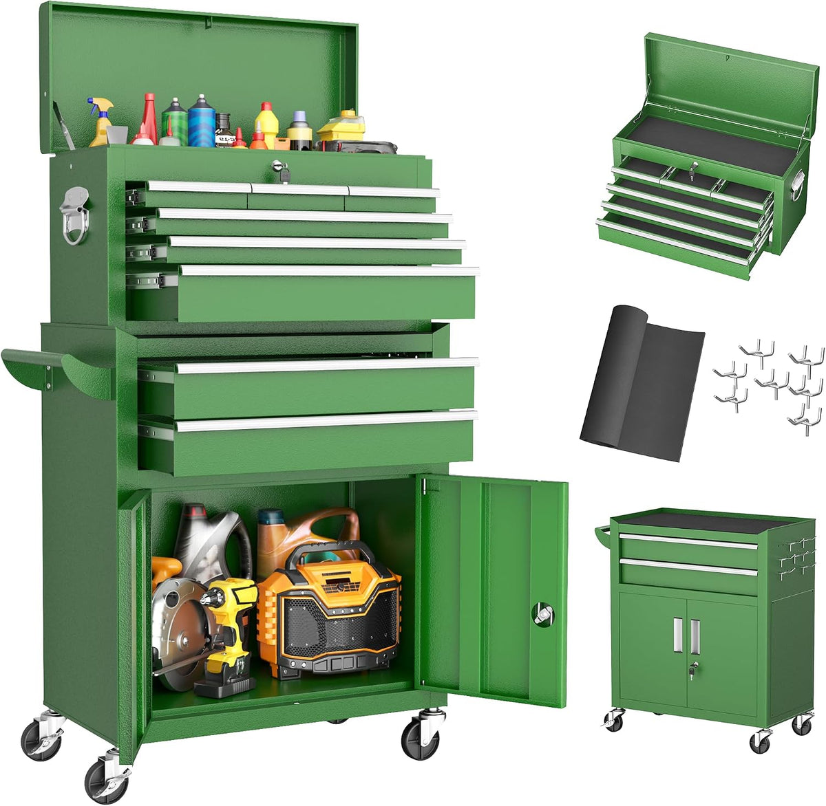 greenvelly 8-drawer tool chest with wheels, pre-assembled rolling, main product view