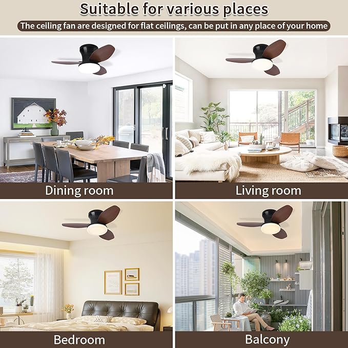 Glowall Small Ceiling Fan with Lights and Remote, 25 Inch Flush Mount, - Image 7