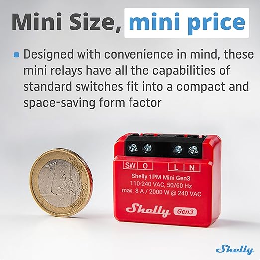 Shelly 1PM Mini Gen3 | WiFi Smart Switch Relay, 1 Channel 8A - Image 2