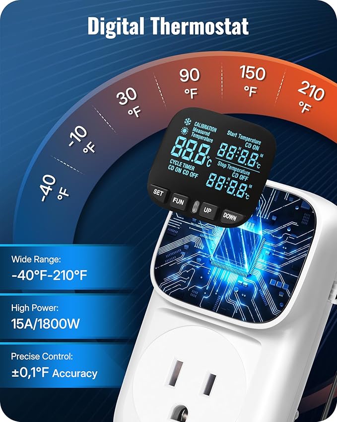 WILAWELS Digital Temperature Controller Outlet, 15A/1800W Heavy Duty Thermostat - Image 4