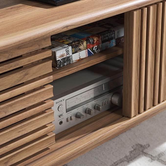 SAFAVIEH ESMA TV Stand for up to 65" Flatscreen – Oak Brown, Sliding Doors - Image 6