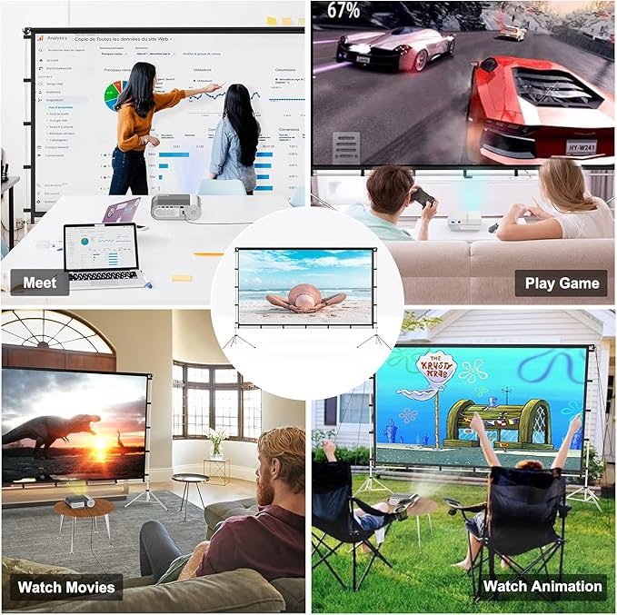 Projector Screen with Stand, Vamvo 100 inch Portable Foldable Projection Screen - Image 6