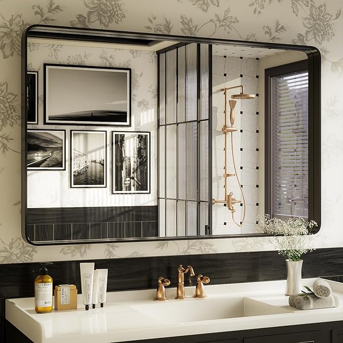 ISKM 48x30 Inch Black Metal Framed Bathroom Mirror by ISKM-IStillKeepMovin