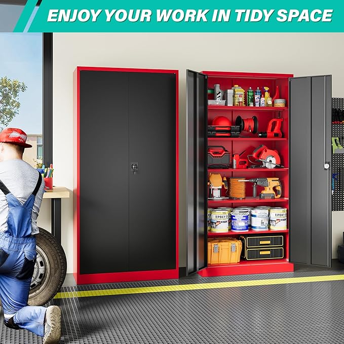 SISESOL Red Metal Storage Cabinet - Image 2