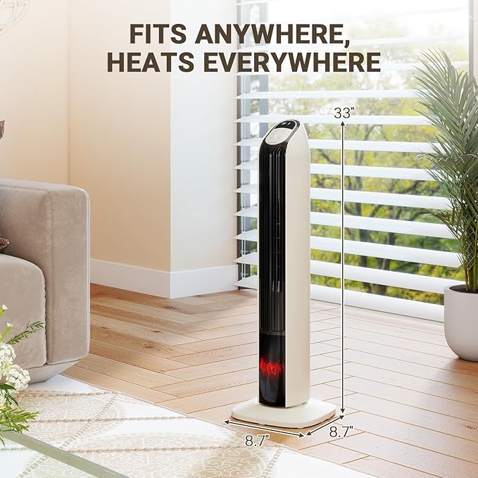 Zynkez 33" Space Heaters for Indoor Use Large Room, 1500W PTC Tower Fireplace - Image 9