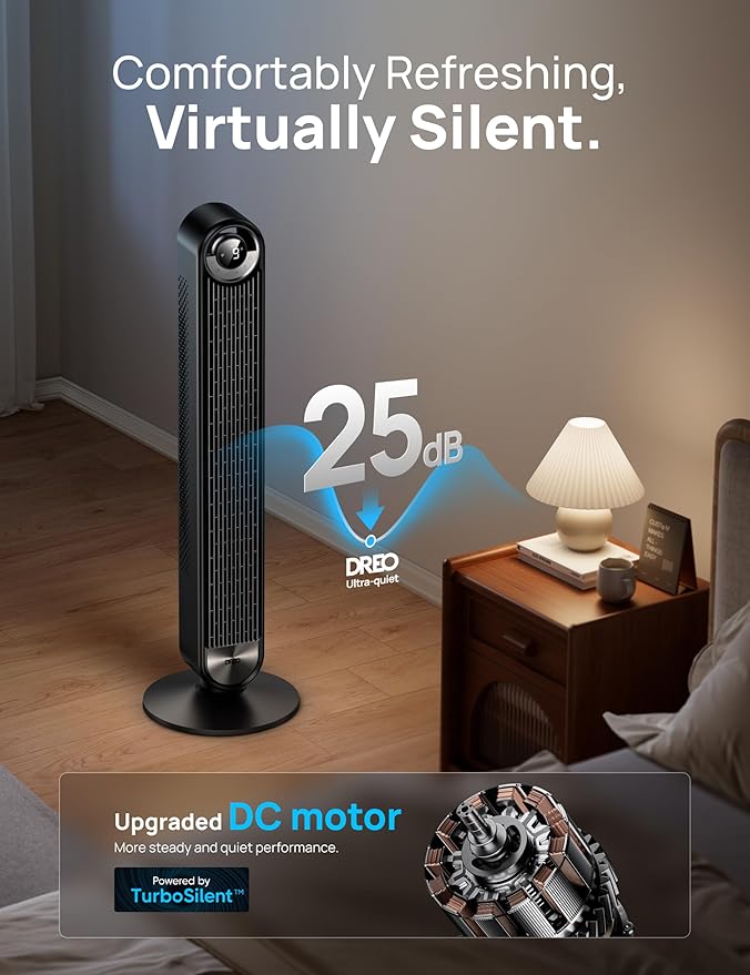Dreo Tower Fan for Bedroom, Upgraded DC 9 Speeds 25dB Ultra-Quiet Floor Fan - Image 3