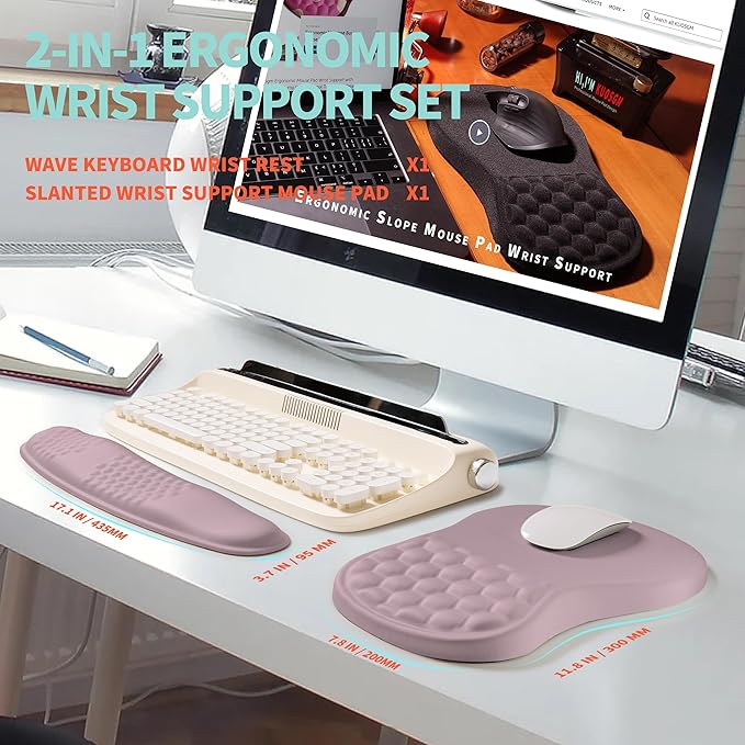 KUOSGM 2-in-1 Ergonomic Set, Wave Rise Keyboard Wrist Rest and Massage Bulge - Image 5