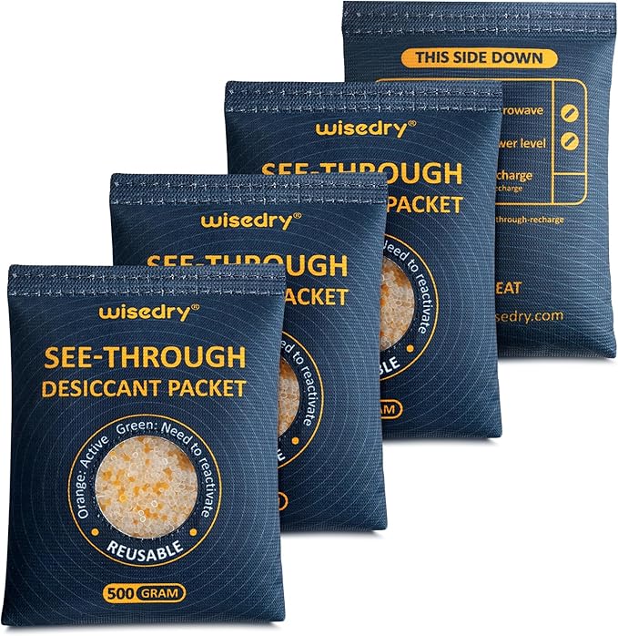 wisedry 4 x 500 Gram See-Through Silica Gel Packets, Color-Indicating Desiccant by wisedry