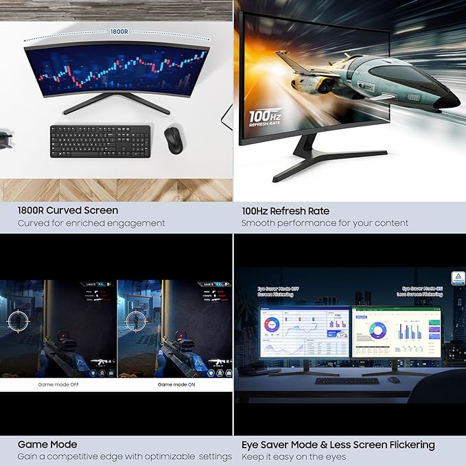Samsung 27-inch S3 FHD 100Hz Curved Monitor, Game Mode, Eye Saver Mode - Image 7