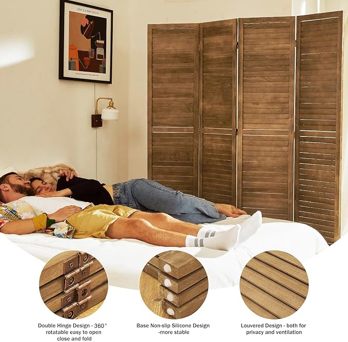 Room Dividers and Folding Privacy Screens, Wood Louvered Separators Divider Wall - Image 2