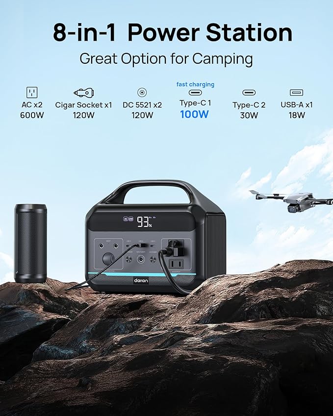 DARAN Portable Power Station 600W - 288Wh Solar Generator LiFePO4 Battery - Image 3