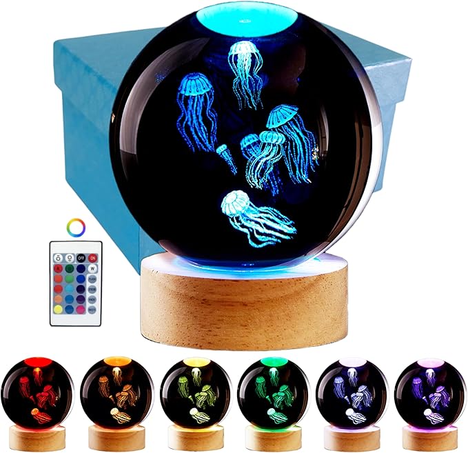 Conalisk 3D Jellyfish Crystal Ball Lamp, Lifelike LED Jellyfish Night Light by Conalisk