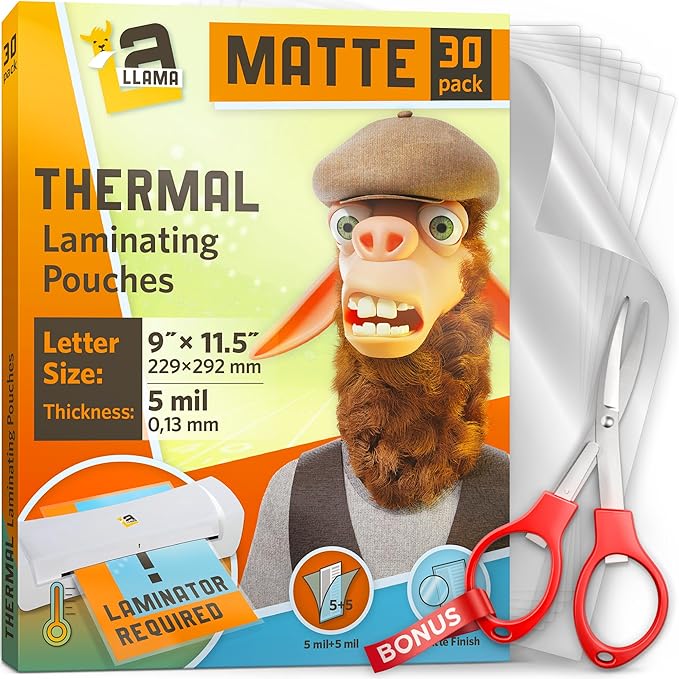 Matte Thermal Laminating Pouches, Matte Finish, 9 x 11.5 Inches 5 MIL Thickness by LaLlama