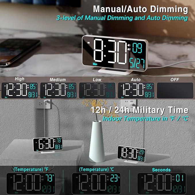 KOSUMOSU Digital Alarm Clocks 6.7in Small Digital Clock - Image 3