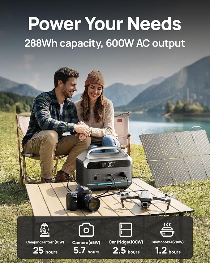 Portable Power Station 600W, 288Wh Solar Generator LiFePO4 Battery - Image 2