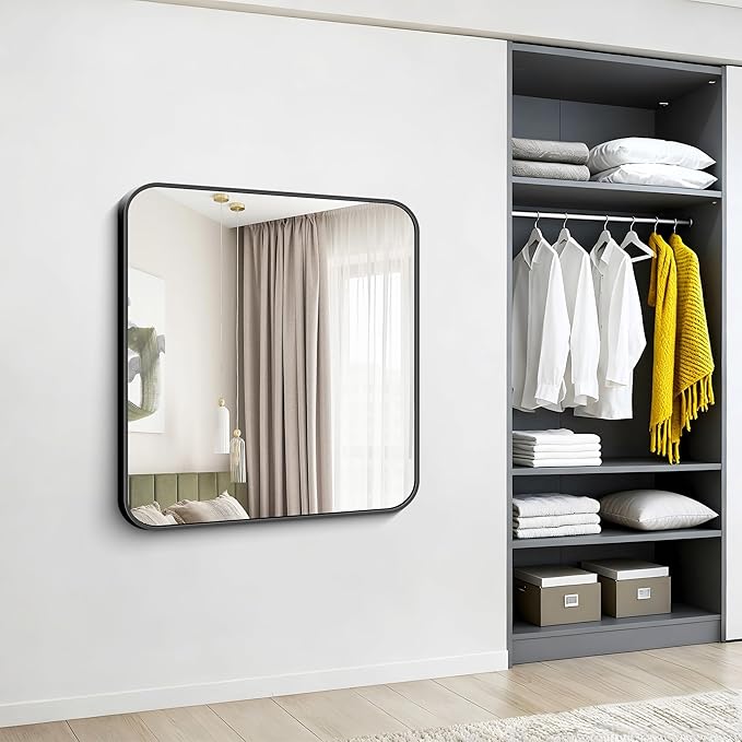 Black Bathroom Mirror, 38x40 inch Aluminum Metal Frame Rectangular Vanity Mirror - Image 6