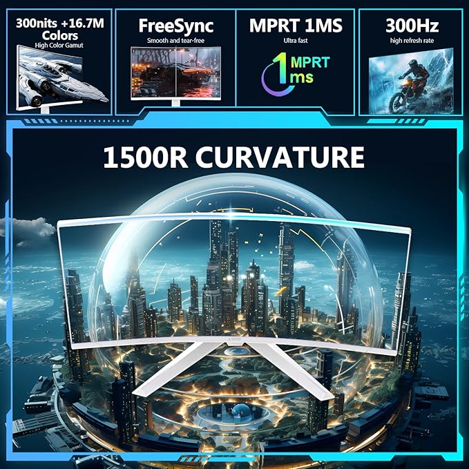 Z-Edge 27 inch Curved Gaming Monitor, FHD 1080P 300Hz Curved Monitor 1500R - Image 4