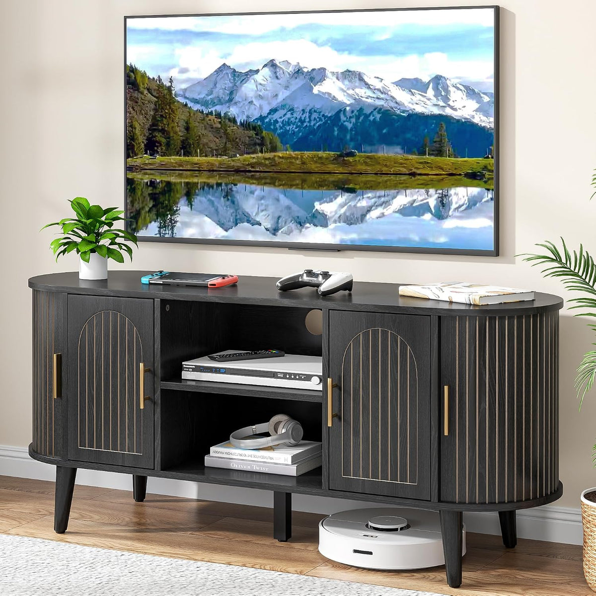 51" Fluted TV Stand, Mid-Century Modern Entertainment Center