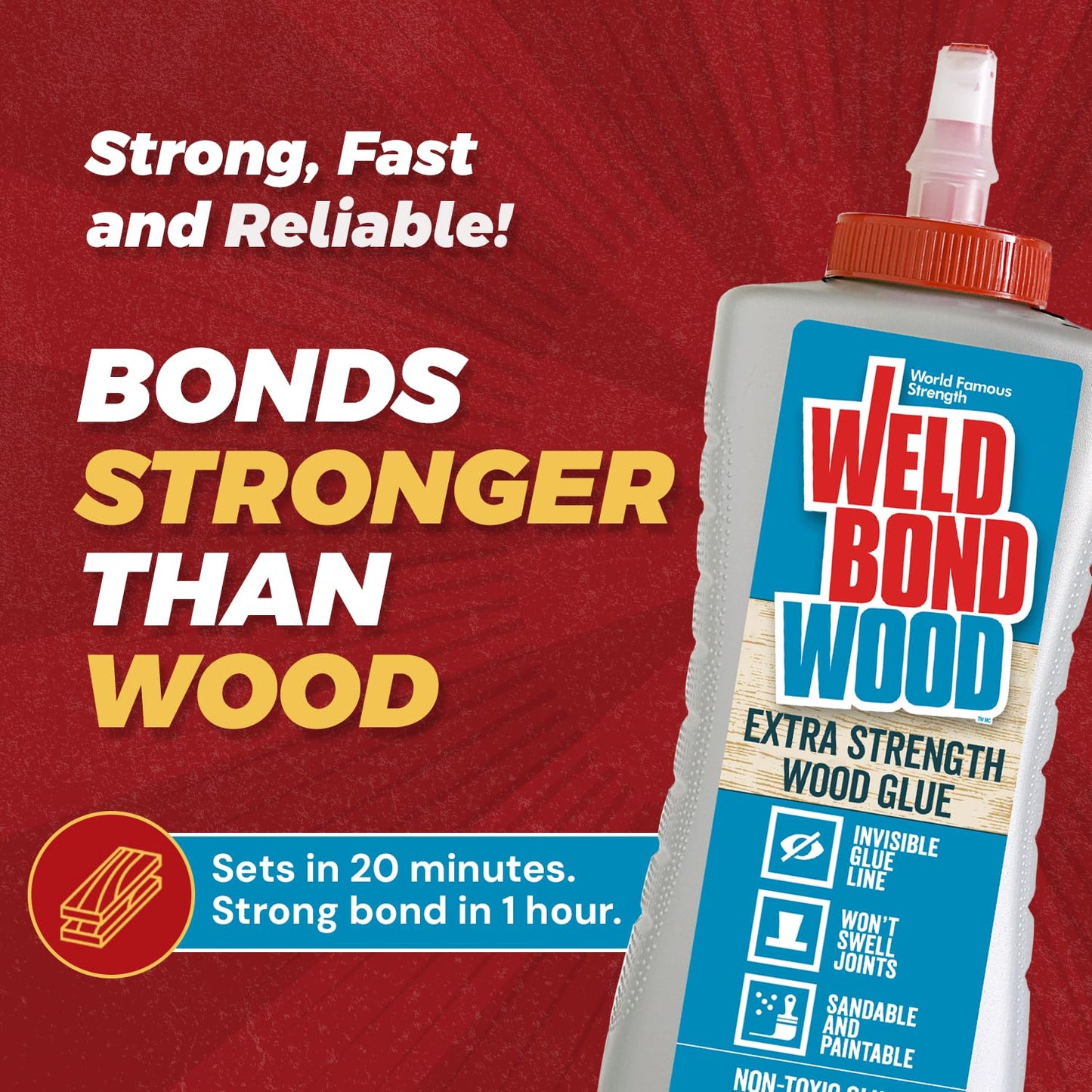 Weldbond Extra Strength Wood Glue for Woodworking, Furniture Repair & DIY Projects - Non-Toxic, Invisible Line, Sandable & Paintable, Heavy Duty Wood Glue for Furniture & Carpentry - 14.2 oz