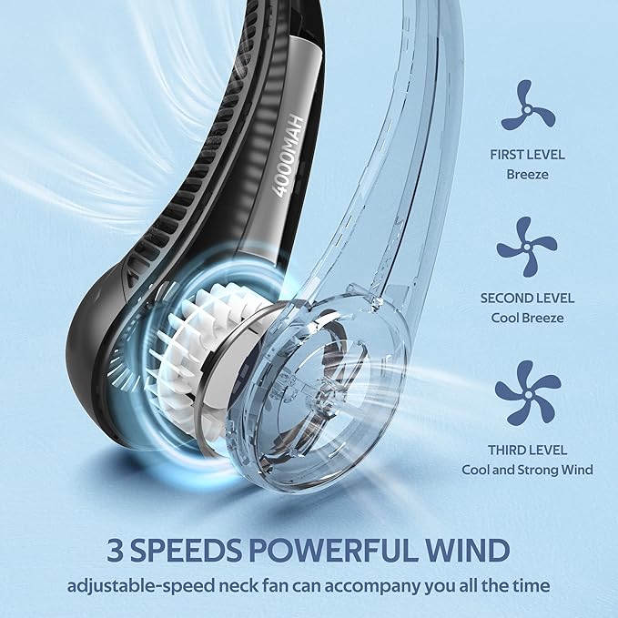 Portable Neck Fan, Hands Free Bladeless, 360° Cooling Personal Fan, Wearable - Image 3