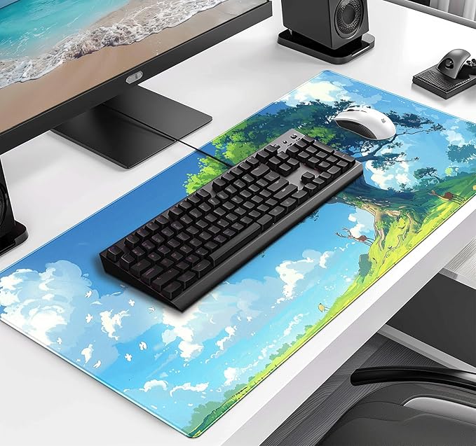 Simple and Cute Anime Landscape Computer Mouse Pad, Large Green Plant Outdoor - Image 3