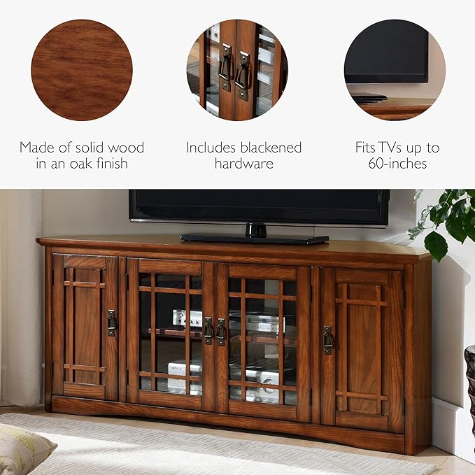 Leick Home 60 in Corner TV Stand, Solid Wood, Adjustable Shelves, Easy Assembly - Image 6