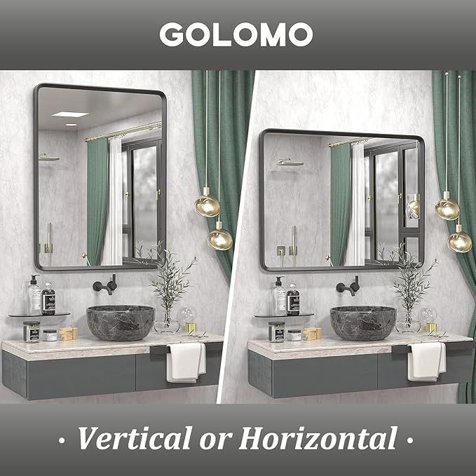 30x36 Black Bathroom Mirror, Rounded Rectangle Mirror, Shatterproof - Image 5