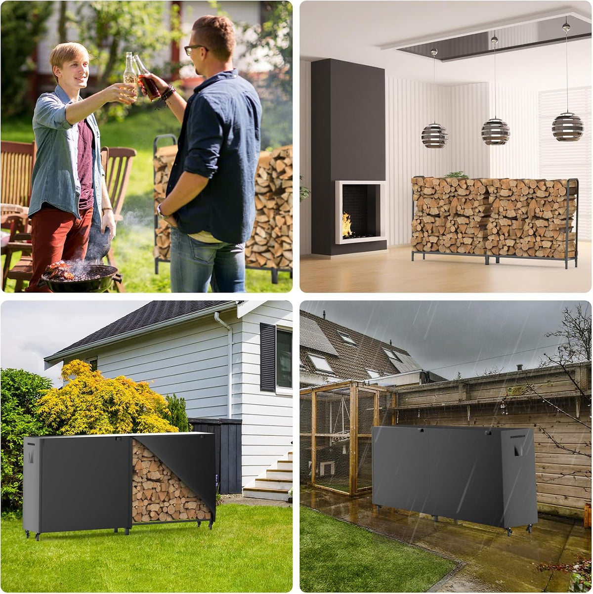 8ft firewood rack outdoor with cover, heavy duty, close-up detail