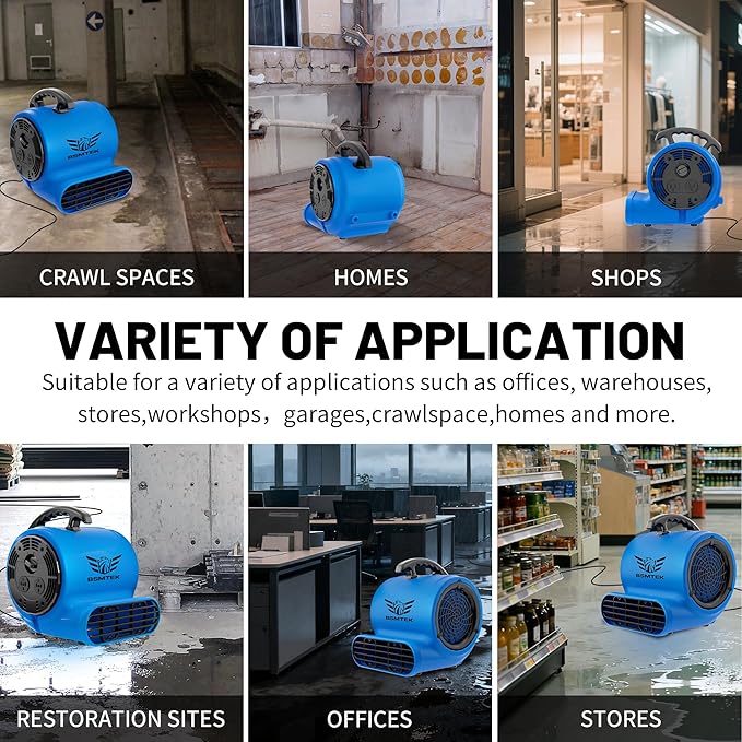 BSMTEK Air Mover Blower Fan, Industrial 1/2HP 2500CFM Monster Floor Blower - Image 8