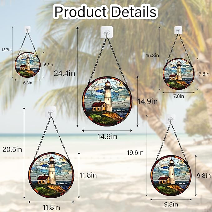 DASTOLL Stained Glass Window Hanging, Ocean Lighthouse Sun Catchers Glass Panel - Image 5