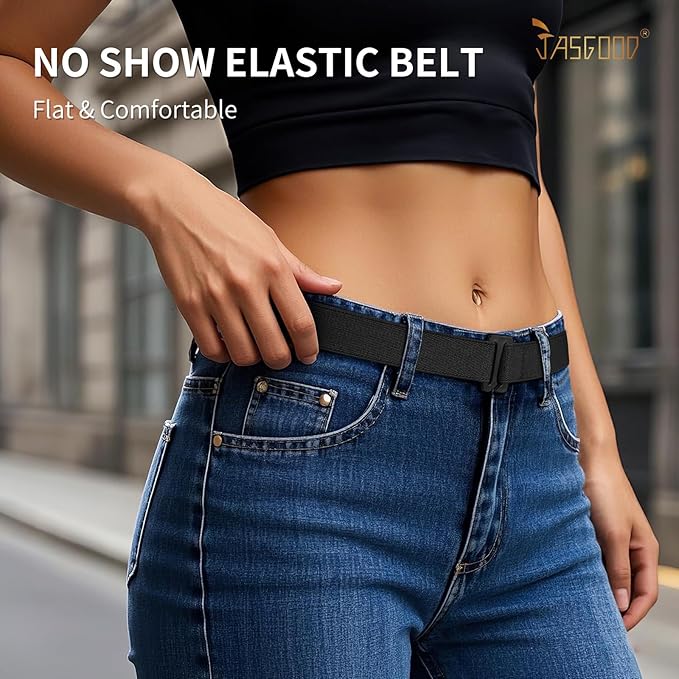 JASGOOD Women No Show Stretch Belt Elastic Web Strap Belt - Image 3