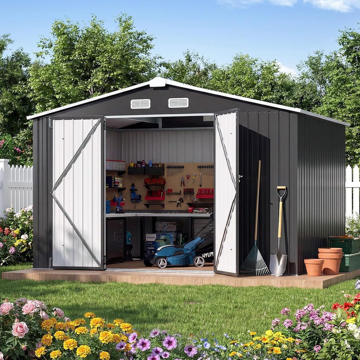 10x8ft outdoor storage shed black, main product view