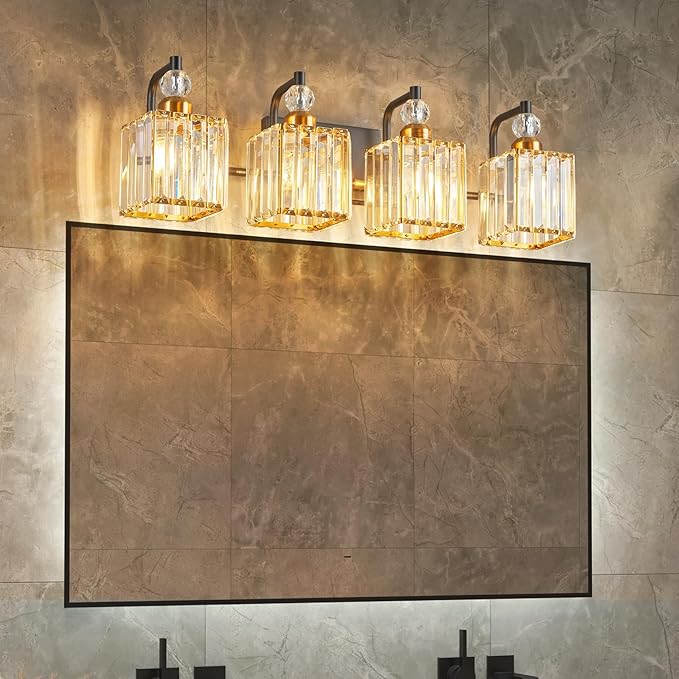 BBLLWJ Black and Gold Bathroom Lights Fixture 4-Light Bathroom Light Gold - Image 5