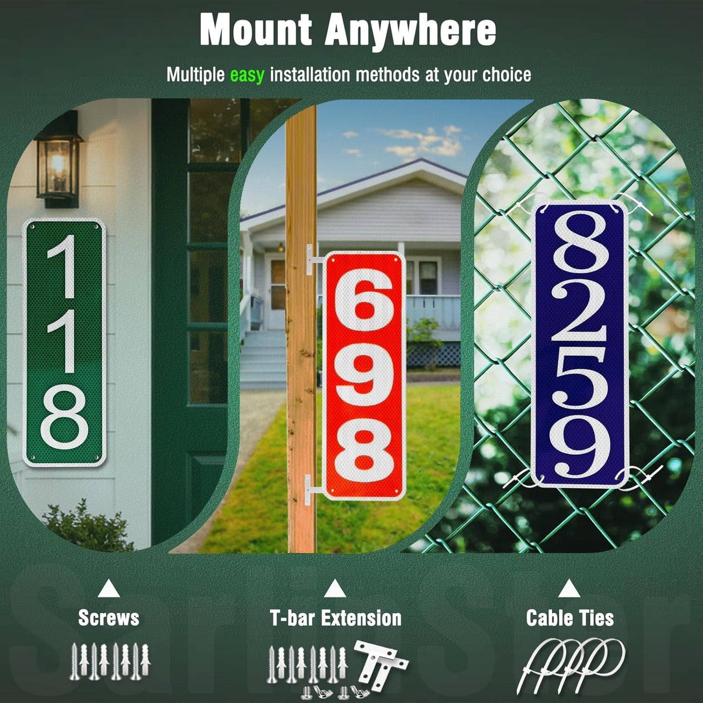 Reflective House Numbers Address sign - Rustproof Metal Signs for Outside | Vertical, 80mil Thick Pure Aluminum Address Numbers, Custom 911 House Number Signs for Outside Driveway Mailbox Post Wall