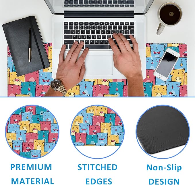 EOBKLAX Kawaii Colorful Cats Desk Mat, Large Gaming Mouse Pad, Non-Slip Rubber - Image 3