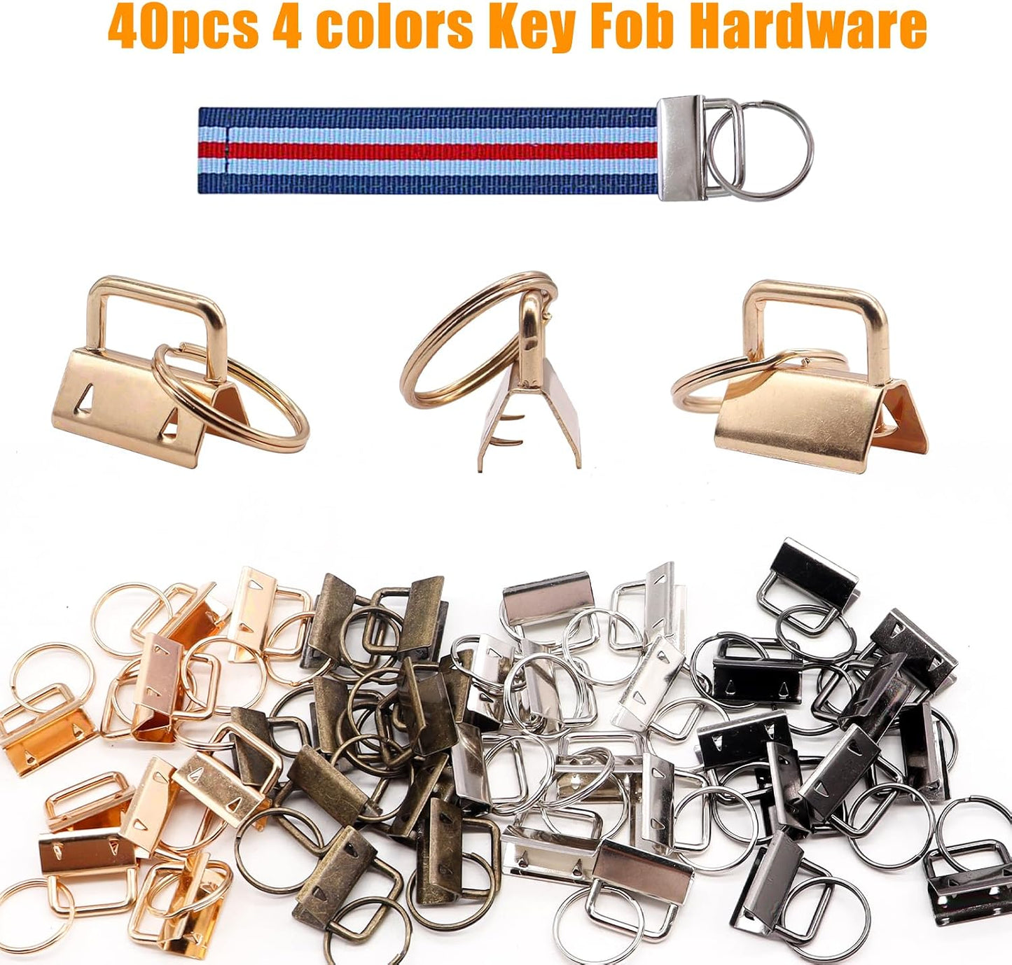 weideer 40 Sets Key Fob Hardware with Key Fob Plier Glass Running Pliers for Wristlet Key Fobs/Key Lanyard/Key Chain Hardware InstallK-082-40