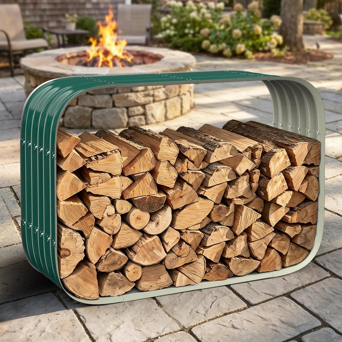 cuboid metal sheet firewood rack indoor and outdoor, main product view