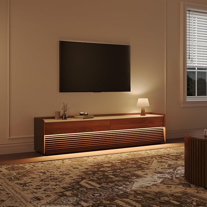 POVISON Fully-Assembled Mid Century Matte Sintered Stone TV Stand, 78.74" Wood - Image 2